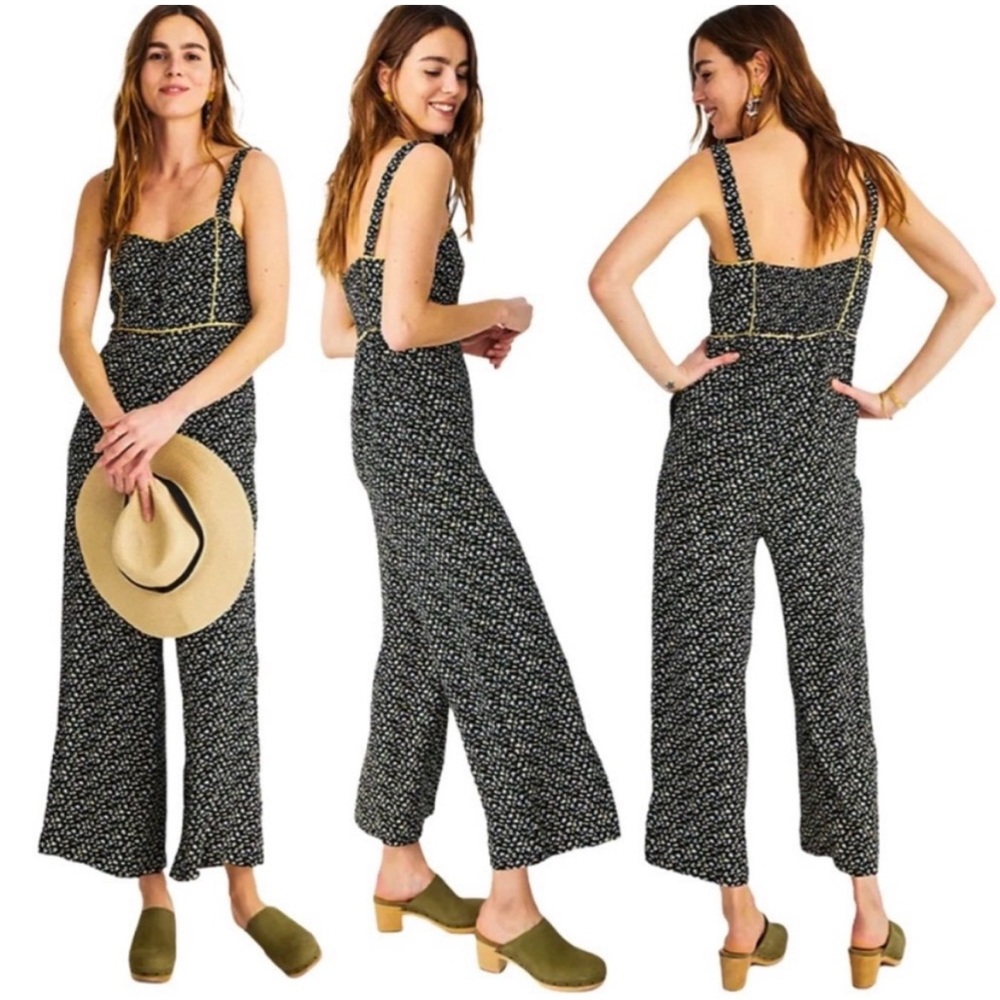 Madewell NWT Black floral posies Playground Wide-Leg Jumpsuit size 00